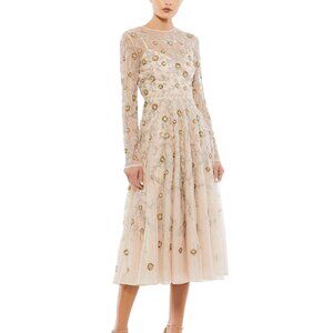 NWT Mac Duggal Beaded Illusion‎ High Neck Long Sleeve Gown 10799